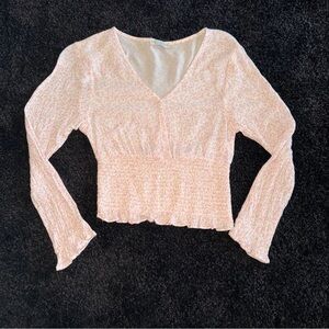 Paper Crane Light Pink Smocked V-Neck Peplum Crop Top - Size S